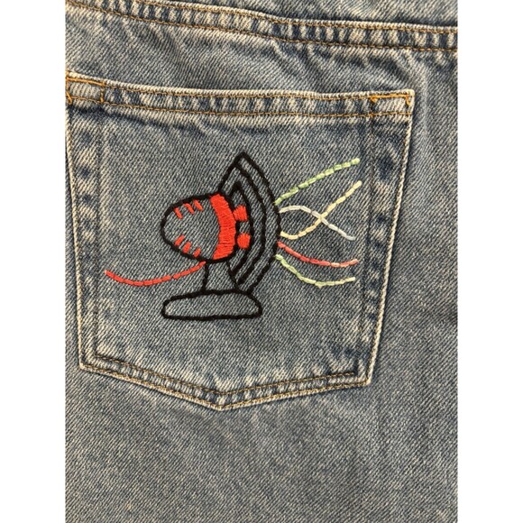 Anthropologie Farm Rio Embroidered Denim Mini Skirt medium colorful Sun Fan - Picture 6 of 11